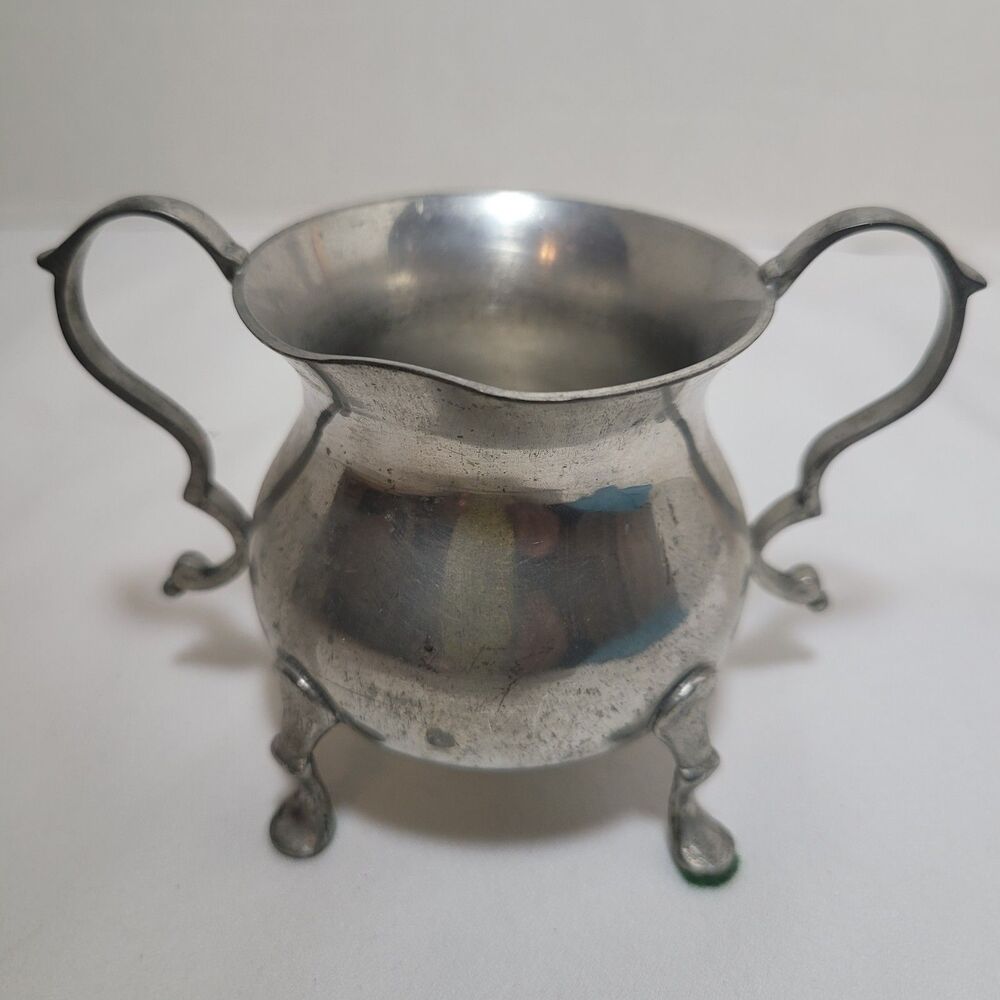 Vintage Williamsburg Stieff Pewter Sugar Bowl CW 82-4 Footed Double Handle